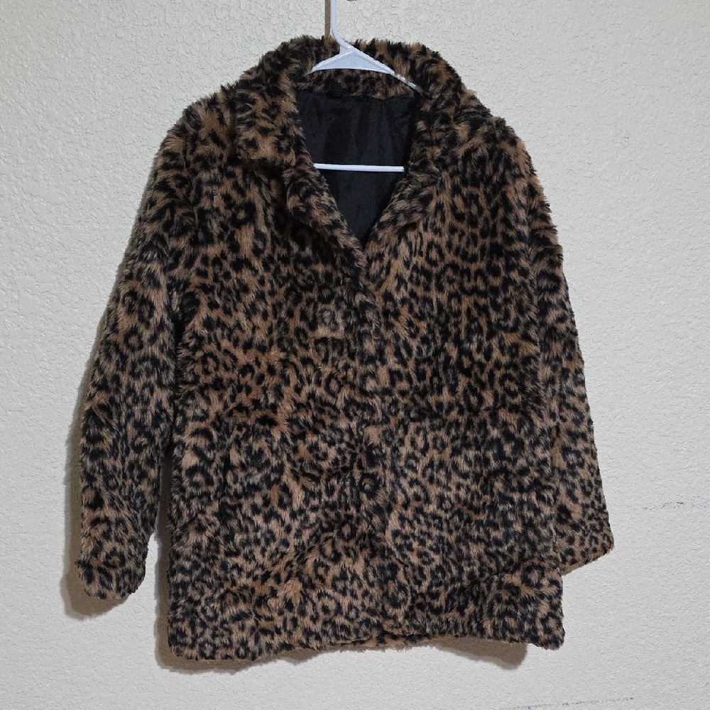 YMHY Leopards Printed Fur Women Coat Size Medium